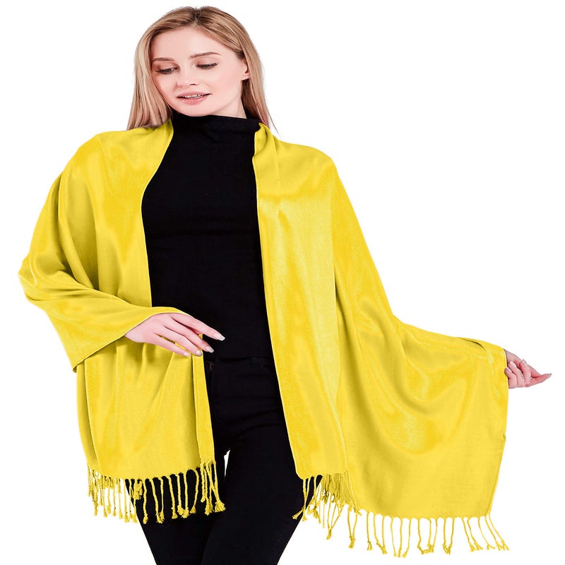 CJ Apparel Yellow Solid Color Tassels Design Nepalese Shawl Scarf Wrap Stole Throw Head Wrap Pashmina Gift Hand Made in Nepal New - Image 2